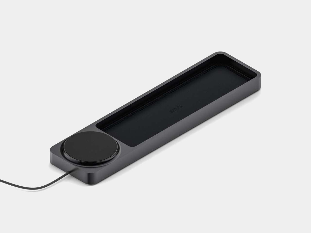BIONIC Valet Charger in black aluminium with integrated charging pad and valet tray